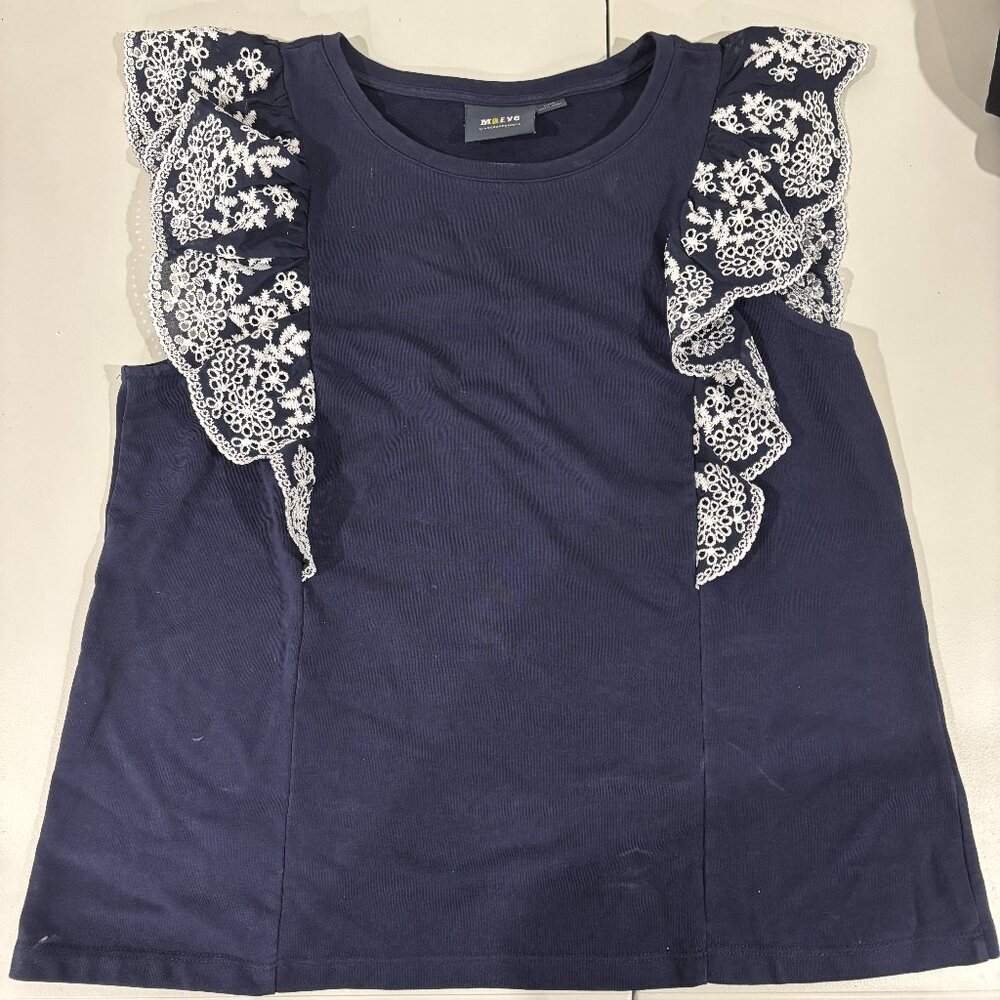 Maeve Navy/White Flutter Detail Blouse Size XL *Flaws
